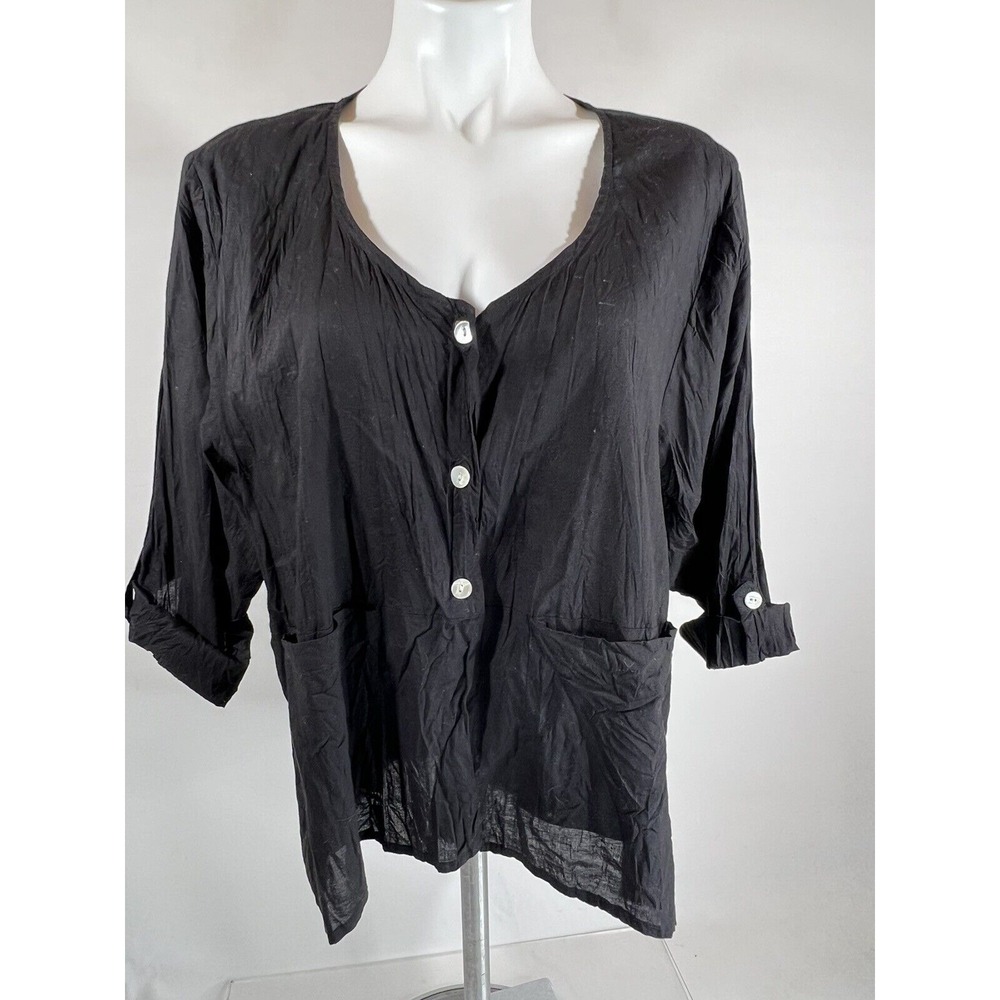 Tulip Shirt Black Button‎ Up Minimal Cotton Classic